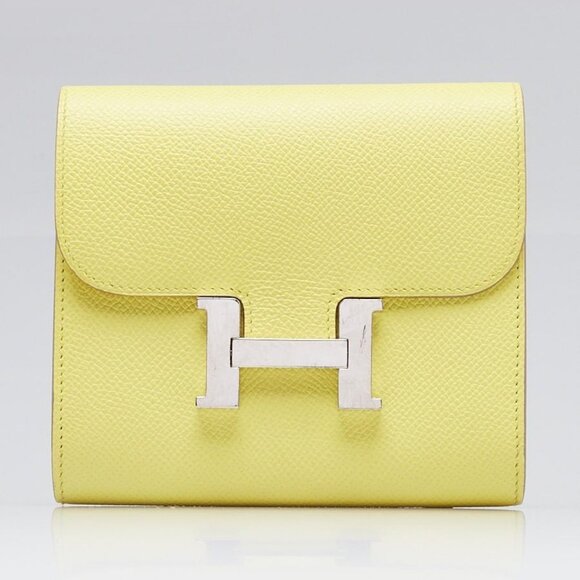 Hermes Lime Epsom Leather Palladium Plated Constance Wallet - Picture 1 of 9